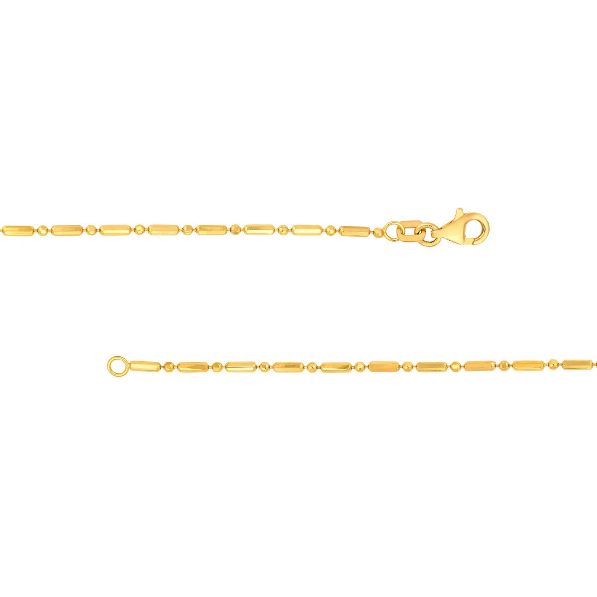 14K Yellow Gold 1.50mm Bead and Long Bar Chain