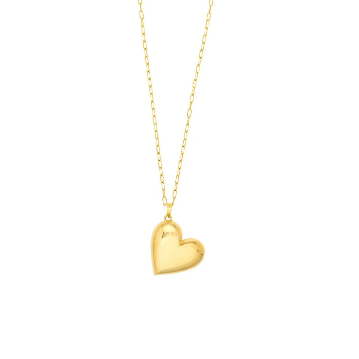 14K Yellow Gold Large Puff Heart Pendant Necklace