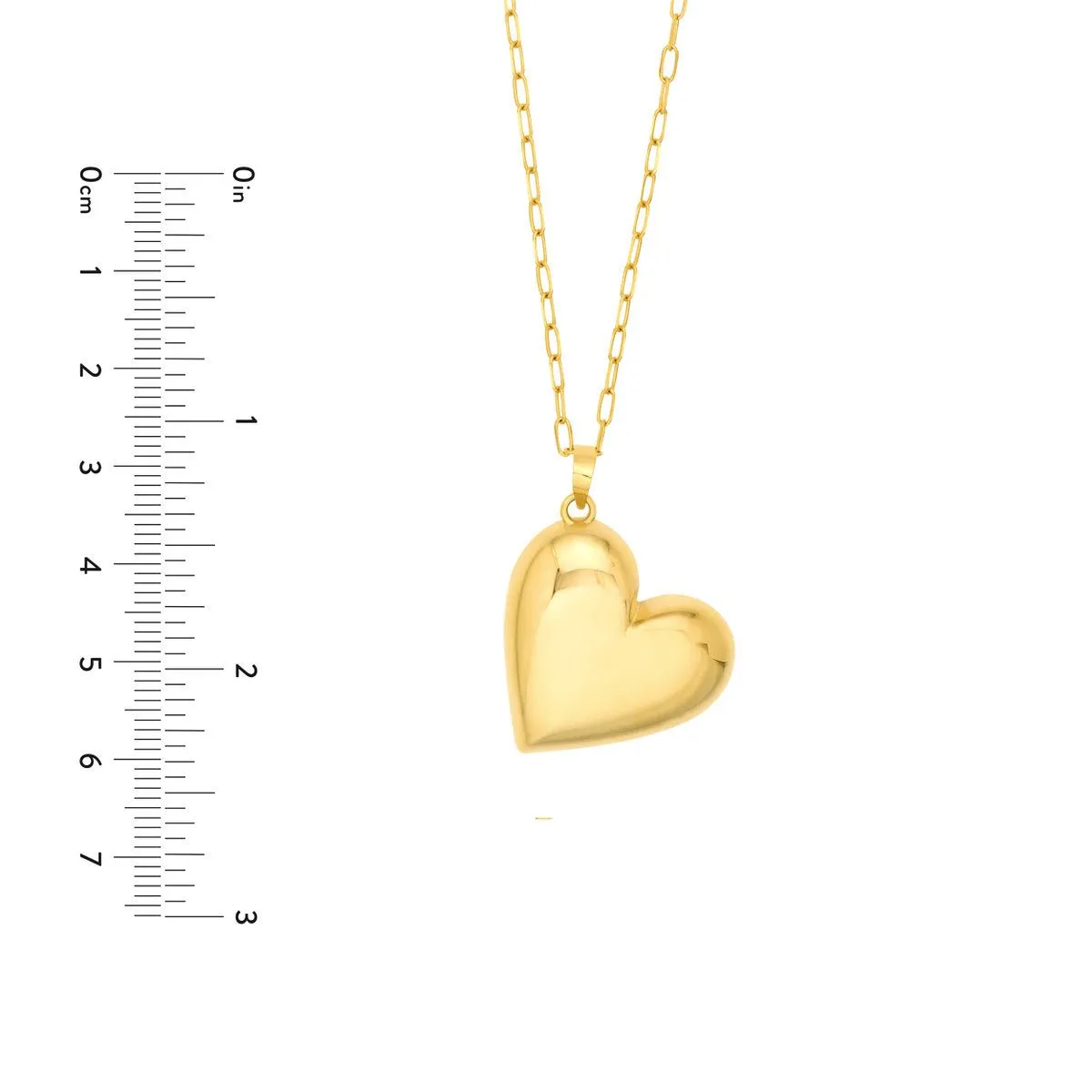 14K Yellow Gold Large Puff Heart Pendant Necklace