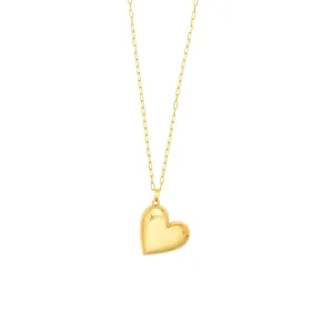 14K Yellow Gold Large Puff Heart Pendant Necklace
