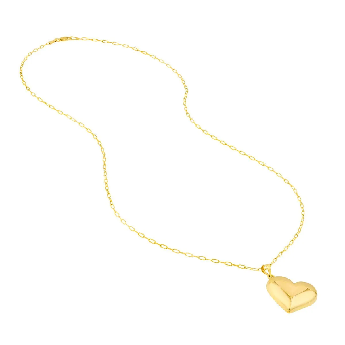 14K Yellow Gold Large Puff Heart Pendant Necklace