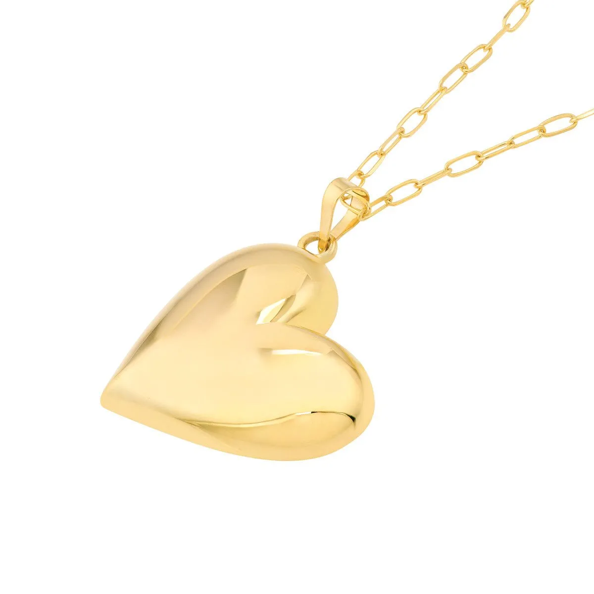 14K Yellow Gold Large Puff Heart Pendant Necklace