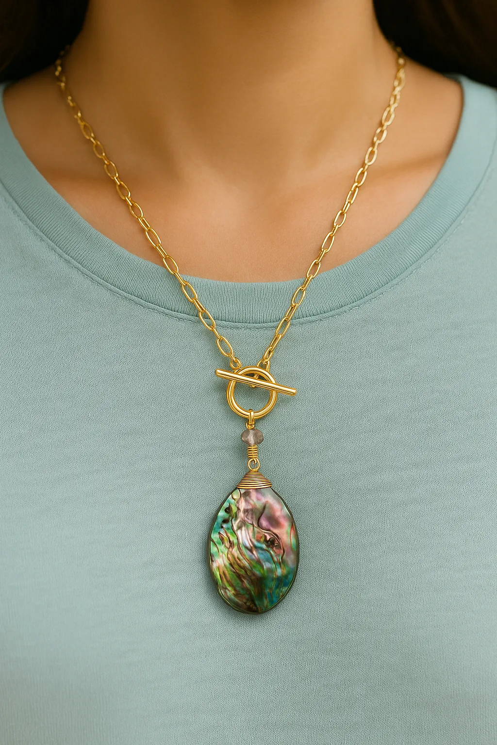 2 Way Kelly Abalone & Mother of Pearl Reversible Necklace