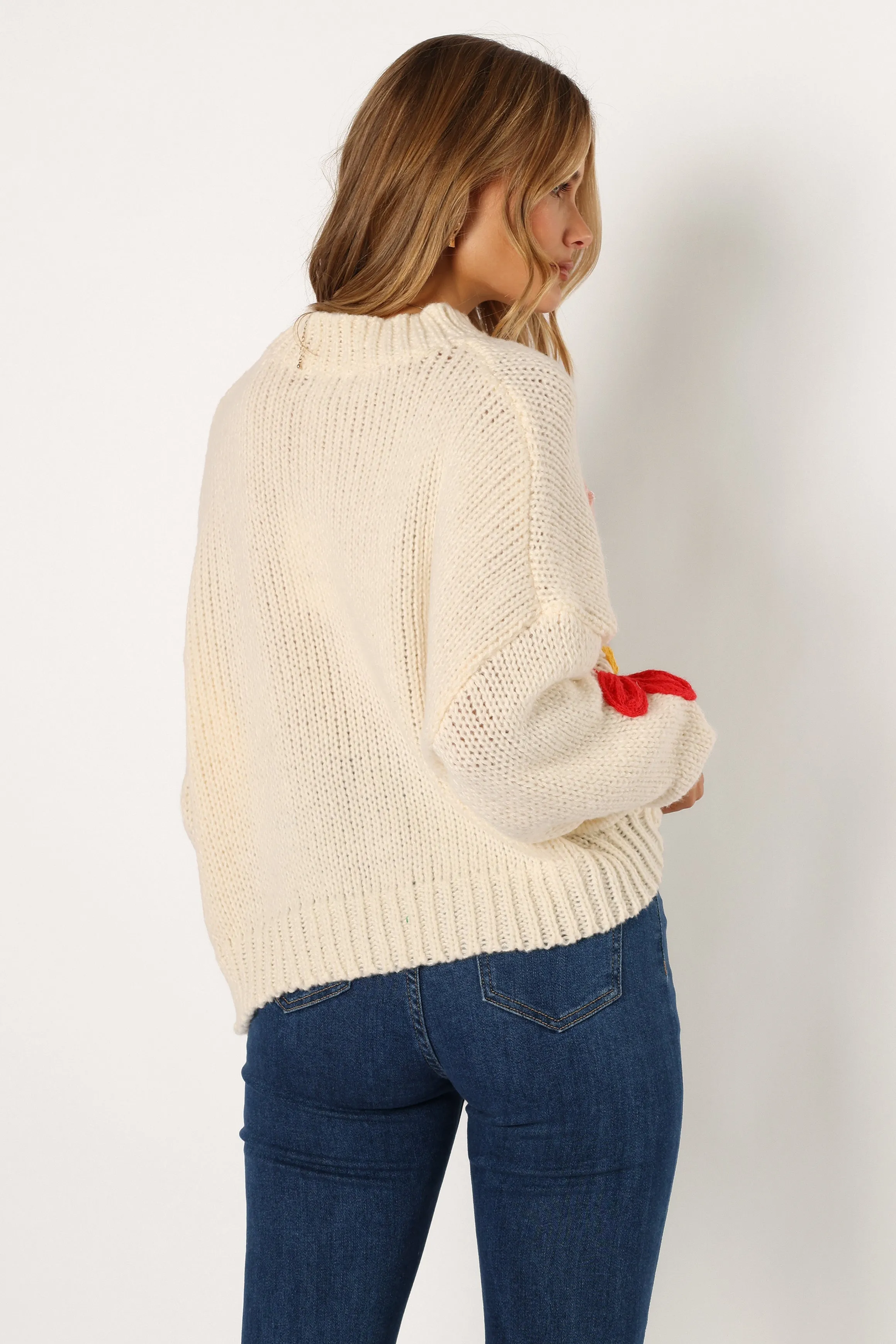 Alanna Flower Detail Knit Sweater - Cream