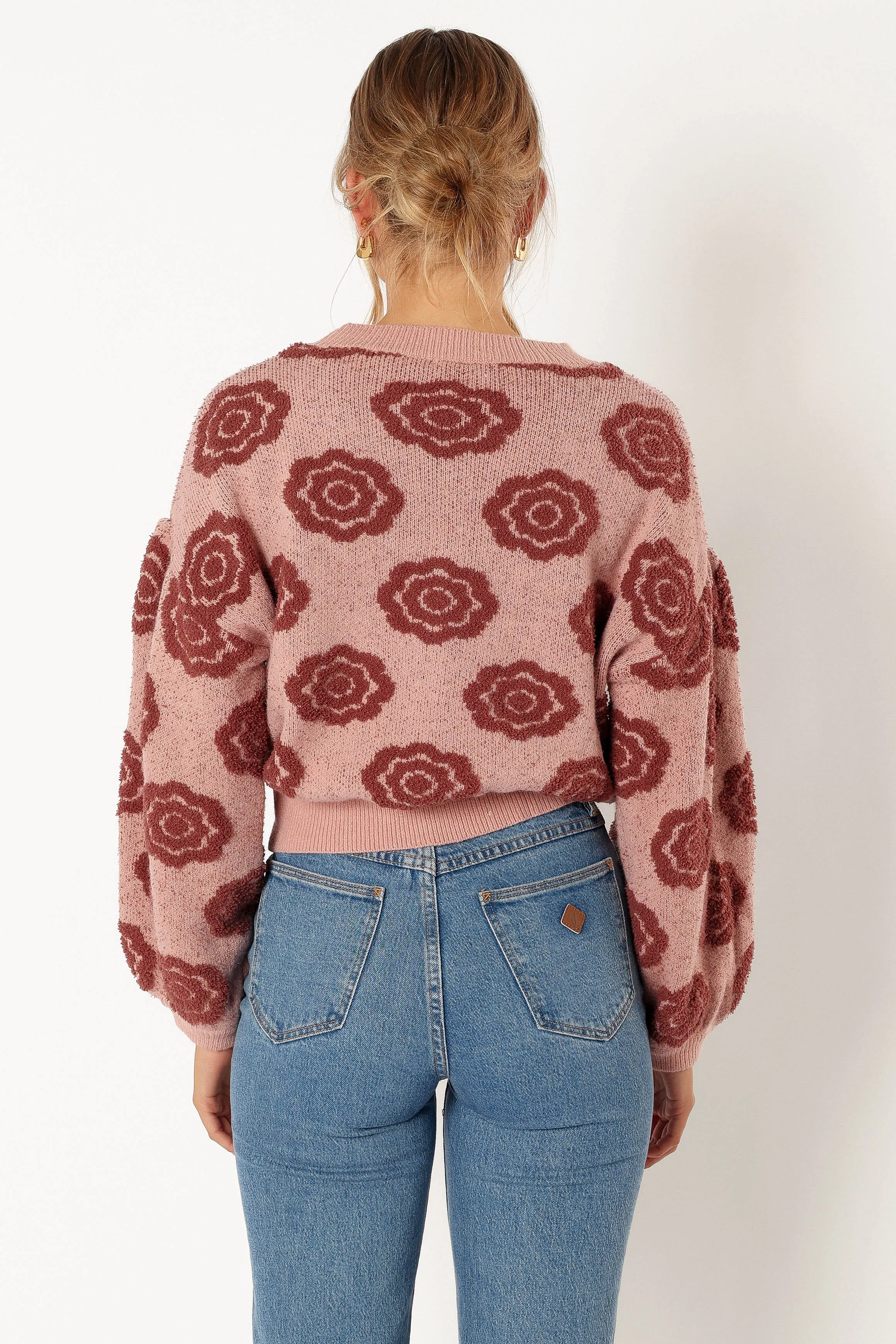 Amara Crewneck Rose Detail Knit Sweater - Mauve
