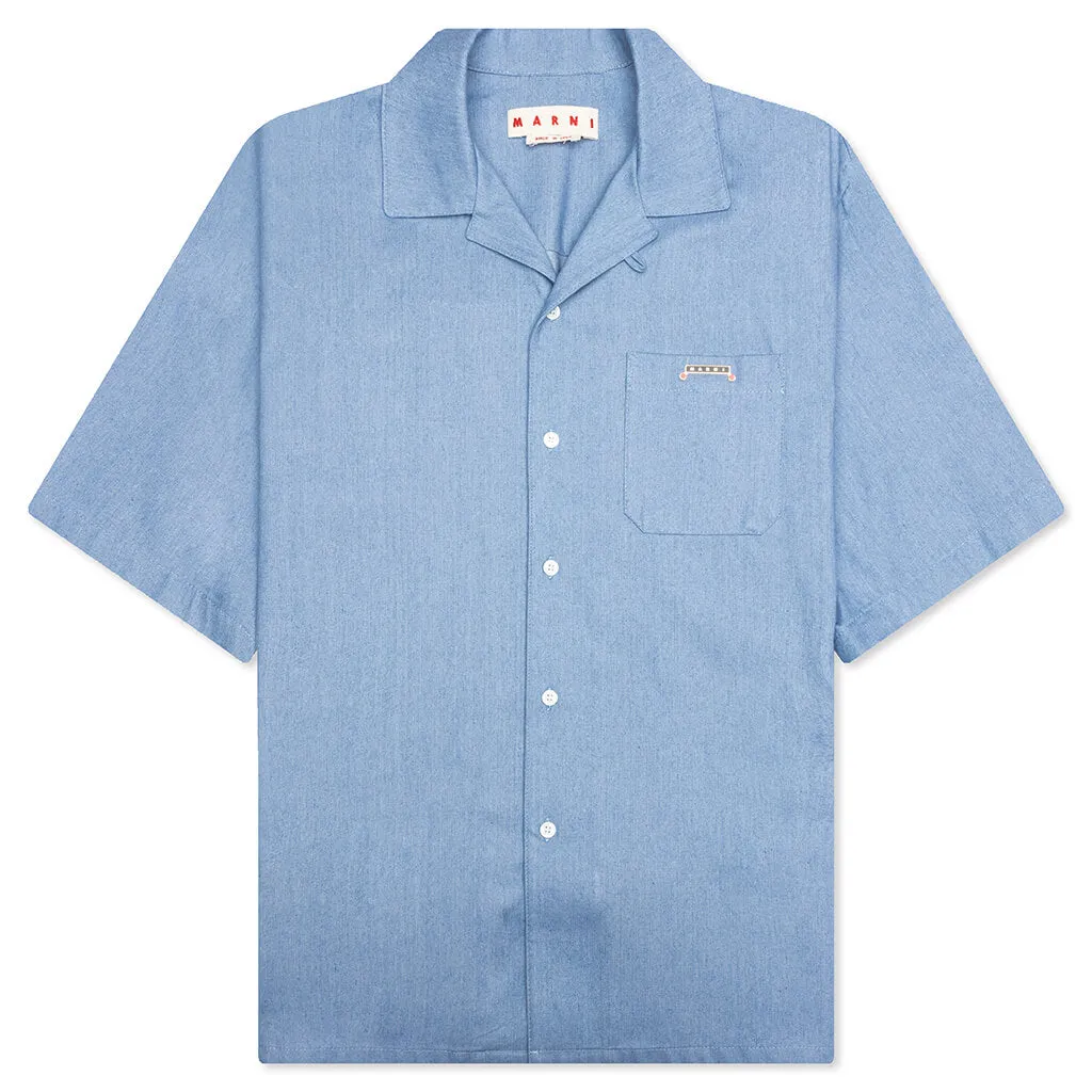 Blue Denim Short Sleeve Shirt with Trunakaroo Plaque - Iris Blue