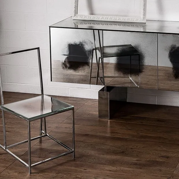Clear Mirrored Venetian Sideboard With Oak Veneer