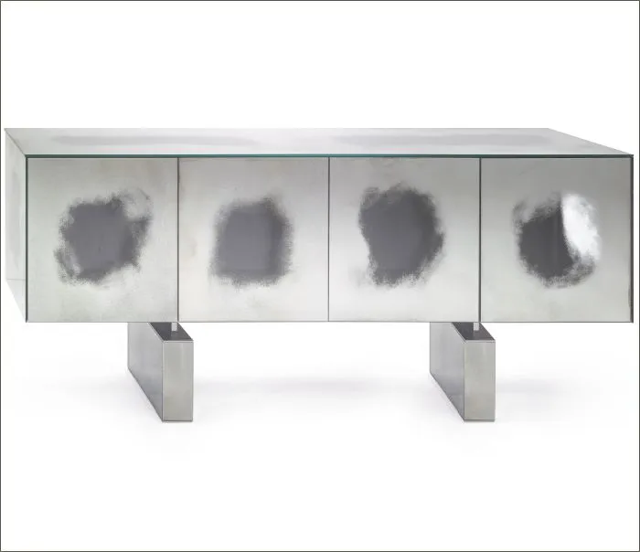 Clear Mirrored Venetian Sideboard With Oak Veneer