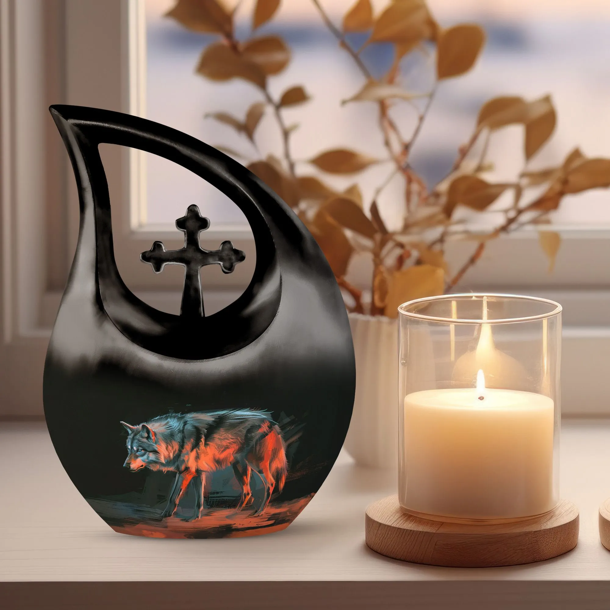 Crimson Shadow Howl Urn -Containers For Ashes After Cremation