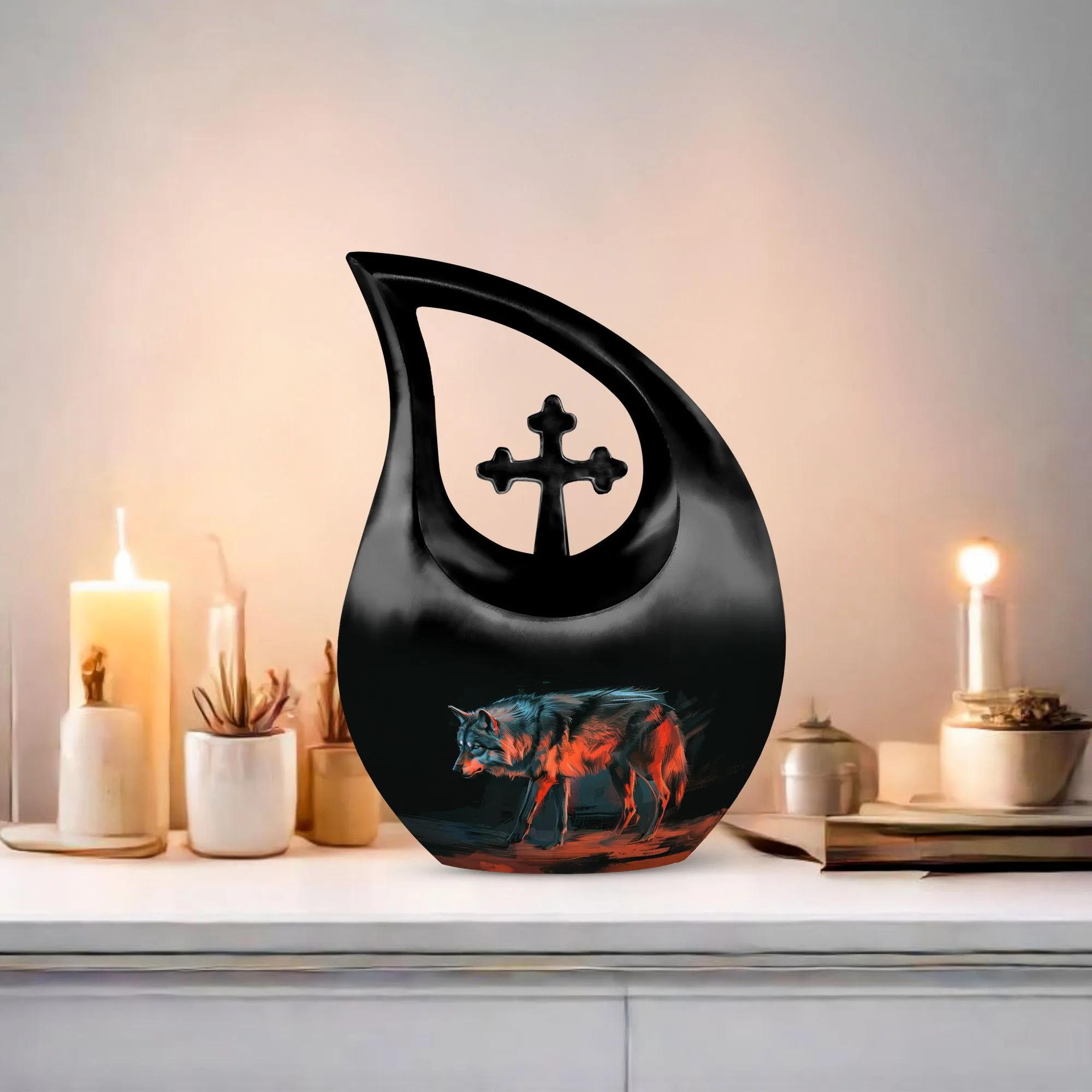 Crimson Shadow Howl Urn -Containers For Ashes After Cremation