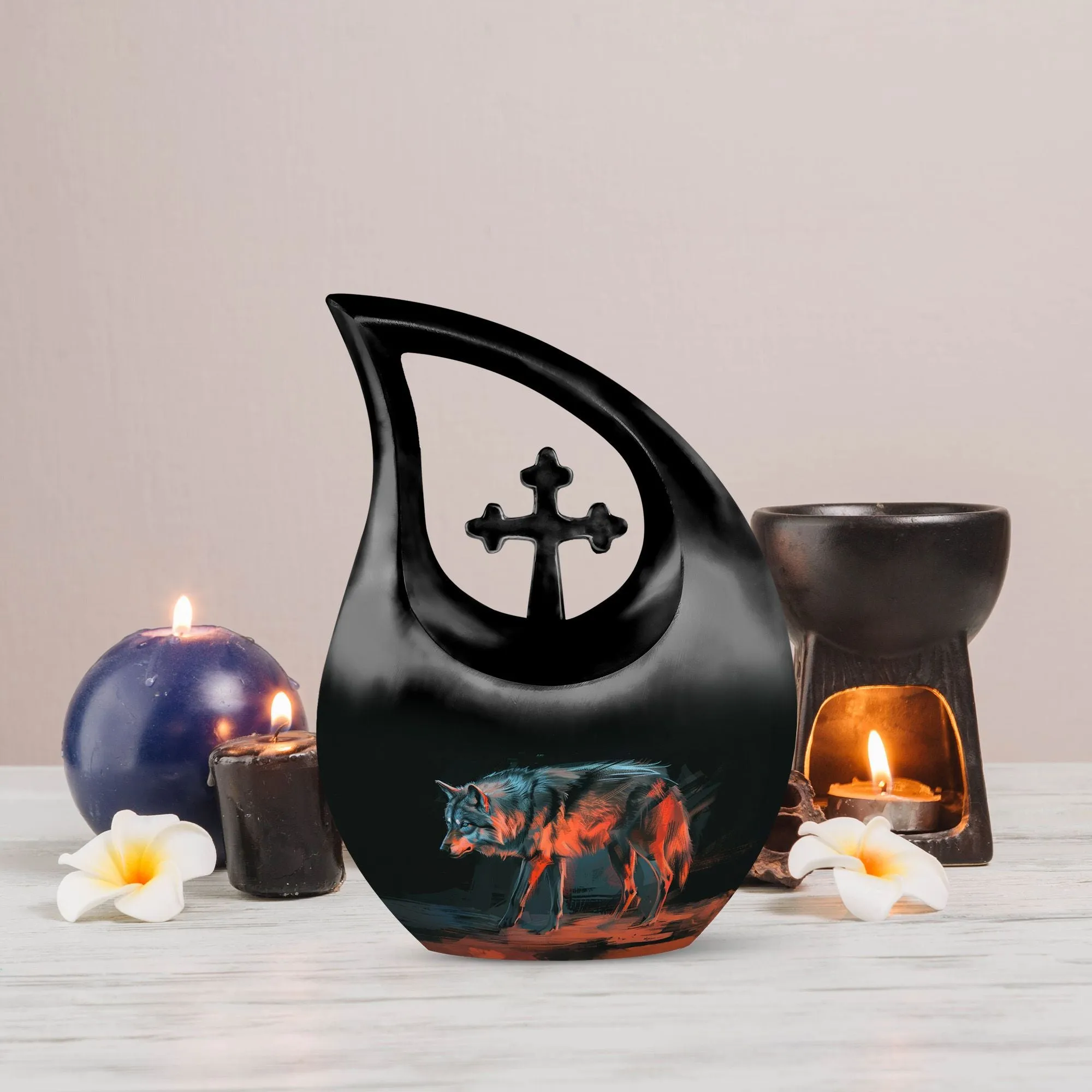 Crimson Shadow Howl Urn -Containers For Ashes After Cremation