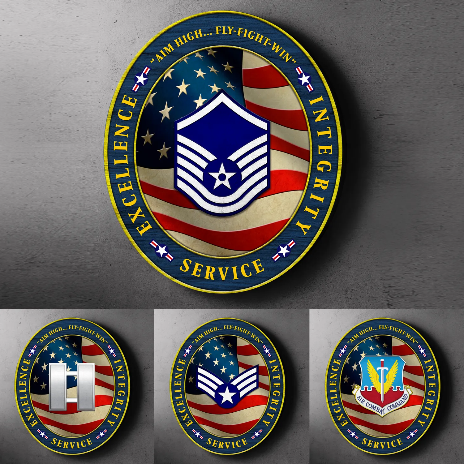 Custom Round Wood Sign, Military Mottos, Core Values With Military Ranks/Insignia