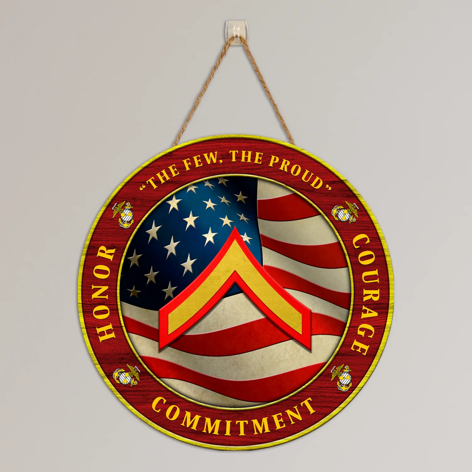 Custom Round Wood Sign, Military Mottos, Core Values With Military Ranks/Insignia