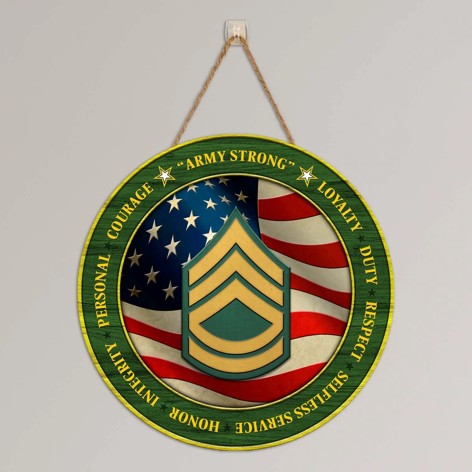 Custom Round Wood Sign, Military Mottos, Core Values With Military Ranks/Insignia