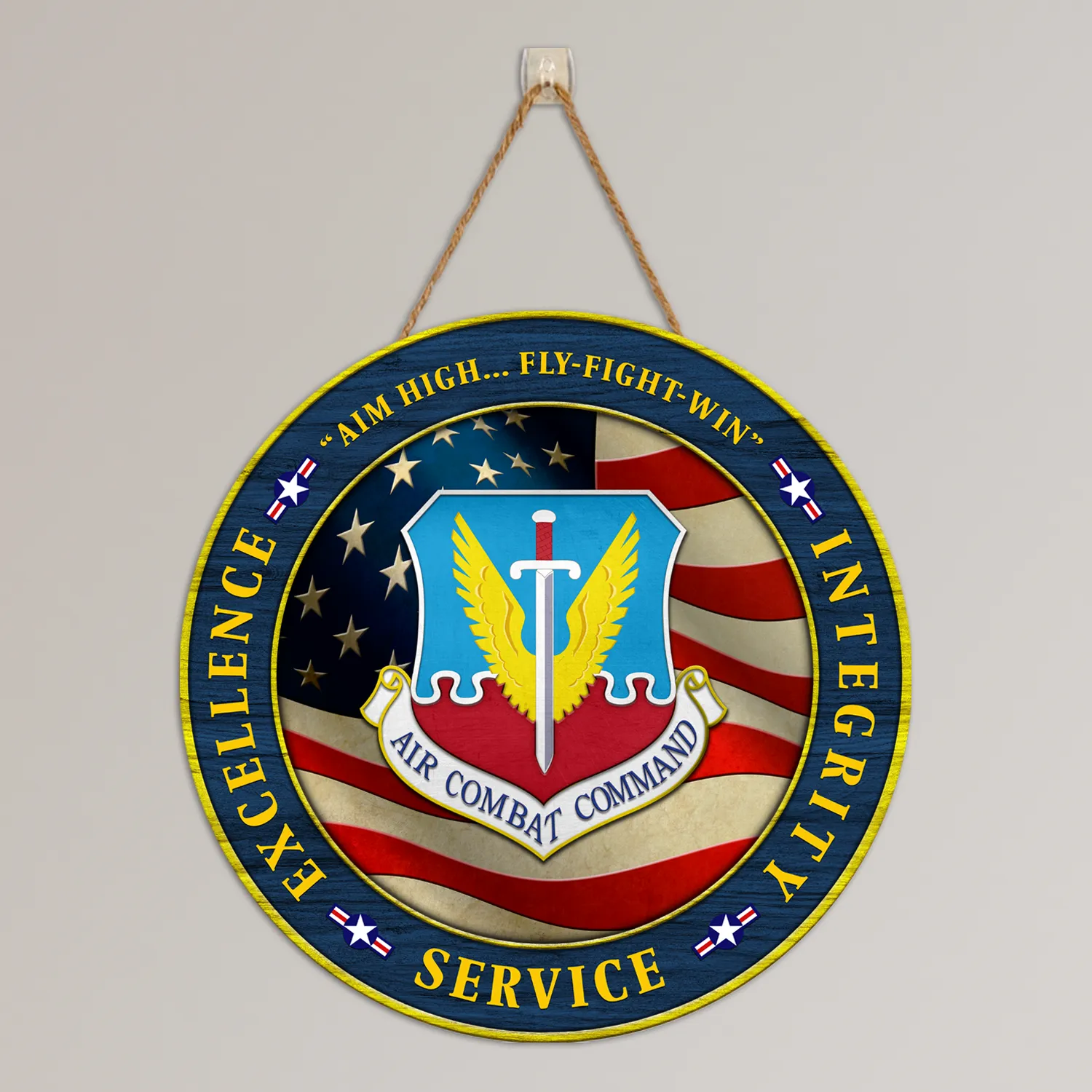 Custom Round Wood Sign, Military Mottos, Core Values With Military Ranks/Insignia
