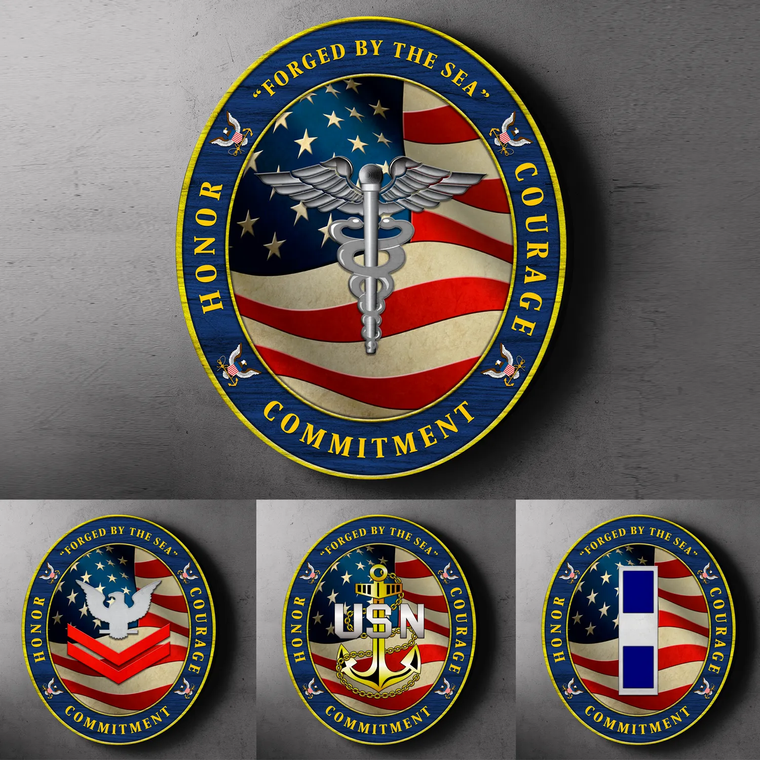 Custom Round Wood Sign, Military Mottos, Core Values With Military Ranks/Insignia