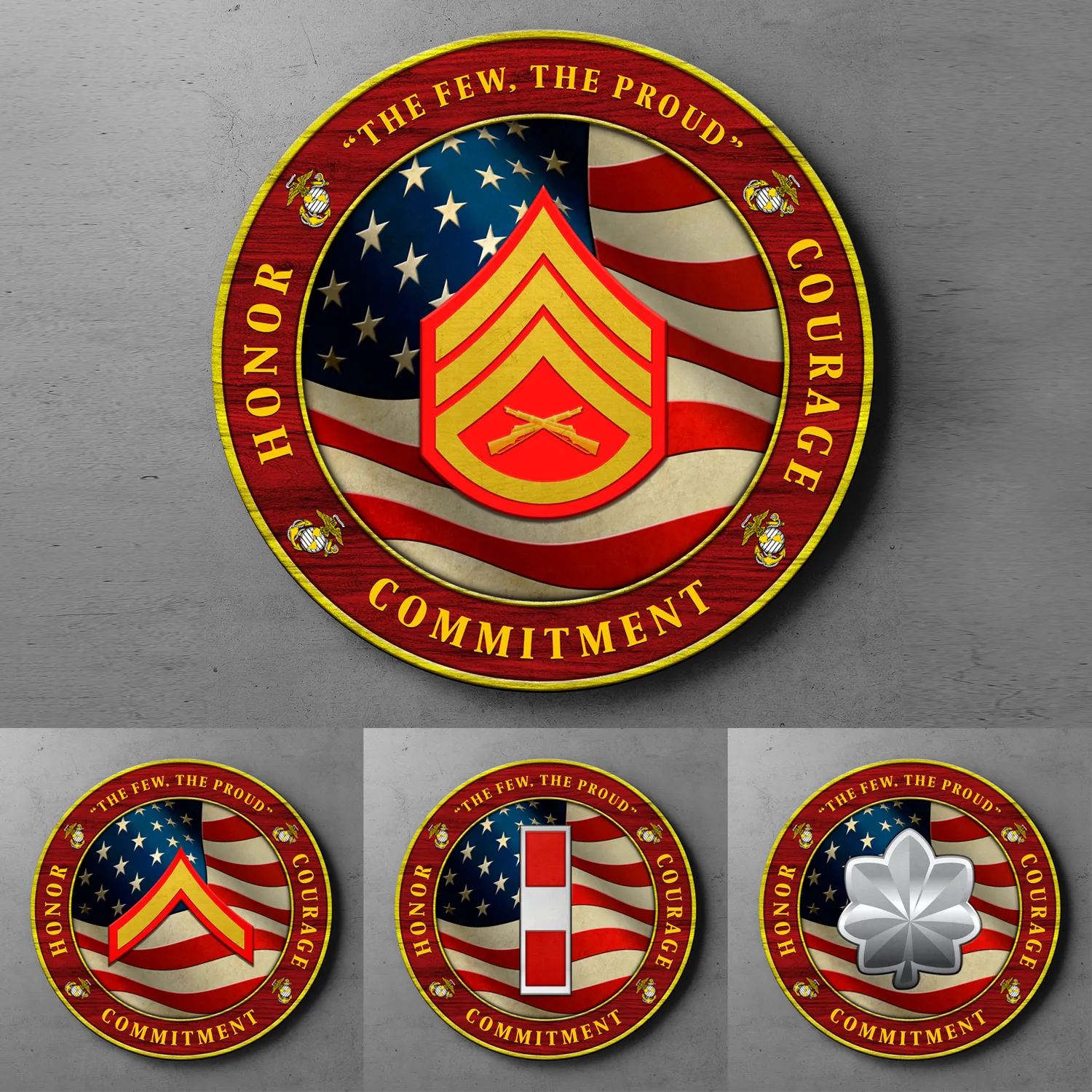 Custom Round Wood Sign, Military Mottos, Core Values With Military Ranks/Insignia
