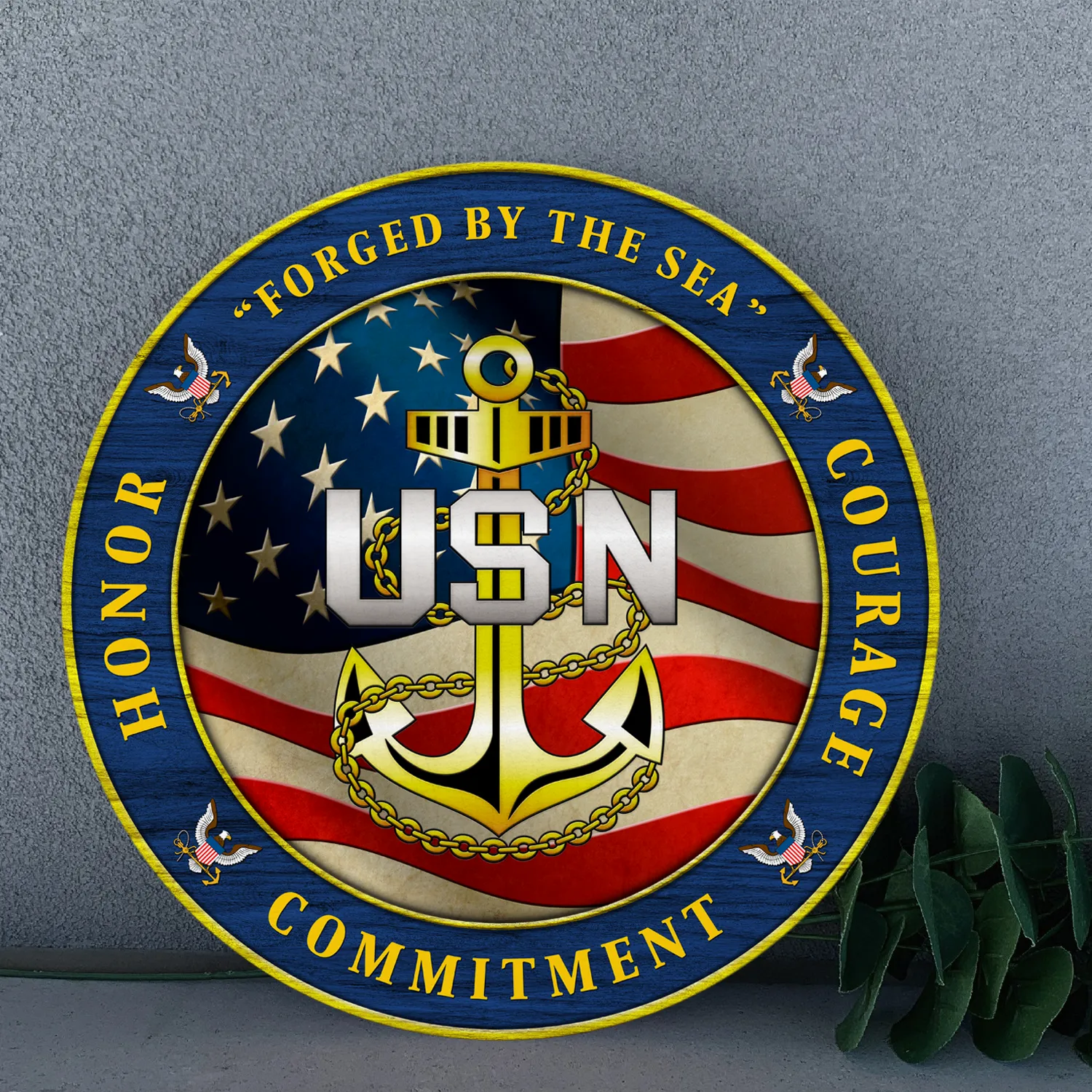 Custom Round Wood Sign, Military Mottos, Core Values With Military Ranks/Insignia