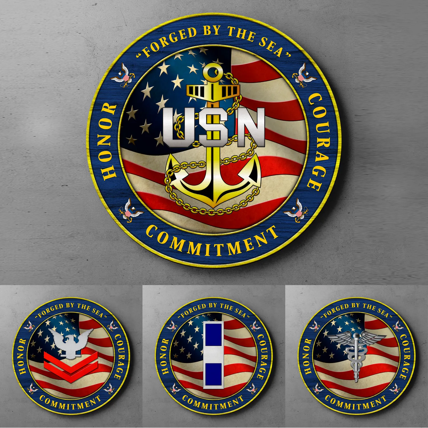Custom Round Wood Sign, Military Mottos, Core Values With Military Ranks/Insignia