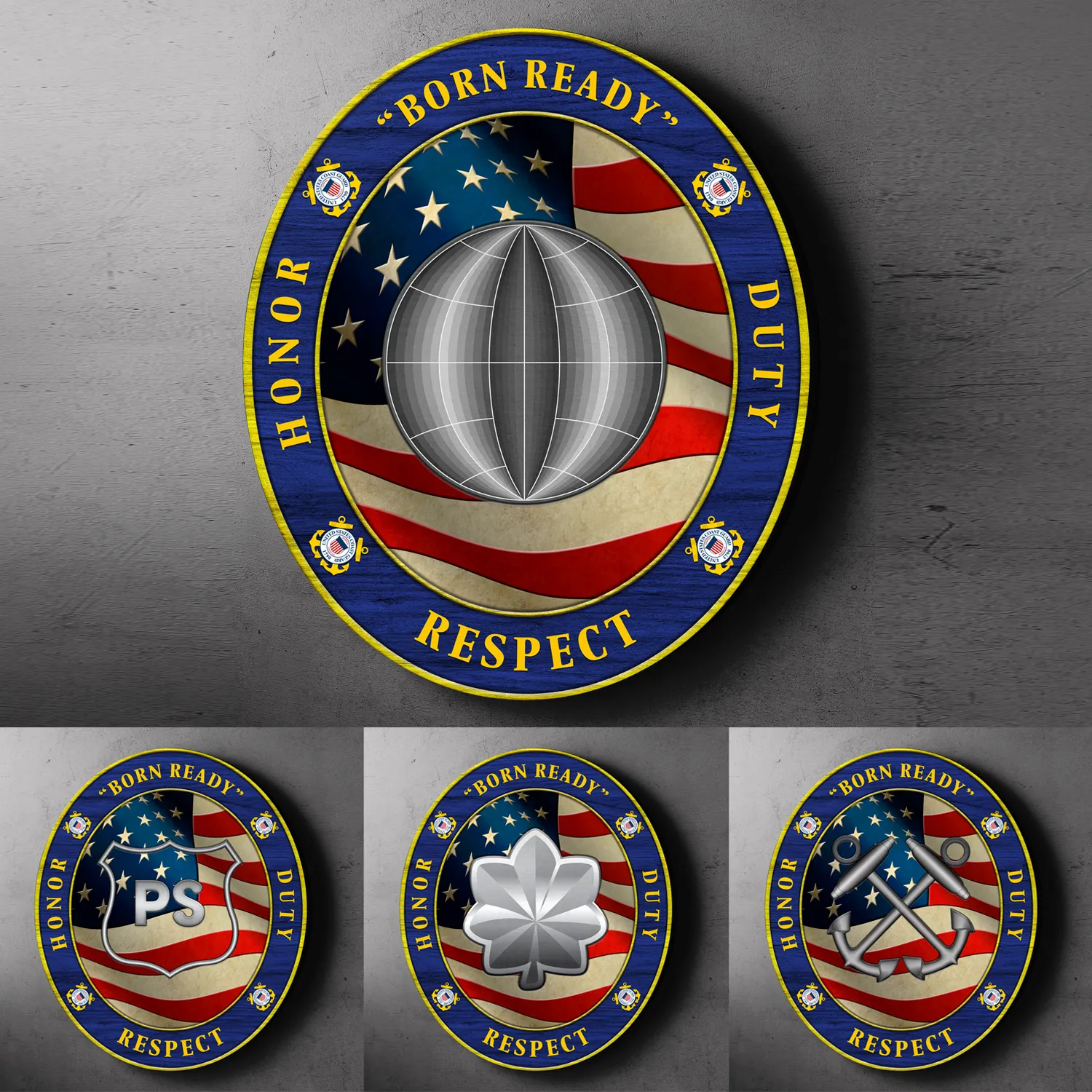 Custom Round Wood Sign, Military Mottos, Core Values With Military Ranks/Insignia