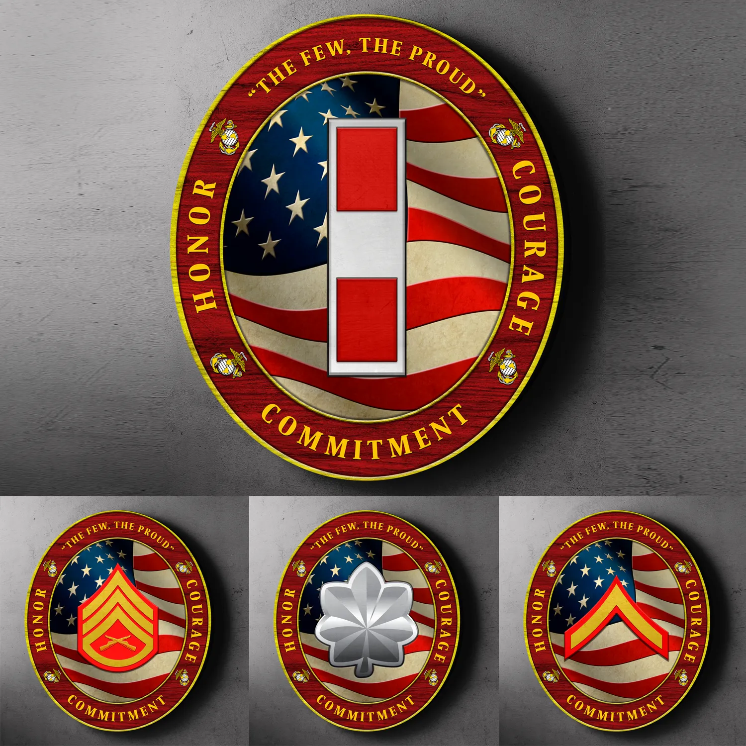 Custom Round Wood Sign, Military Mottos, Core Values With Military Ranks/Insignia