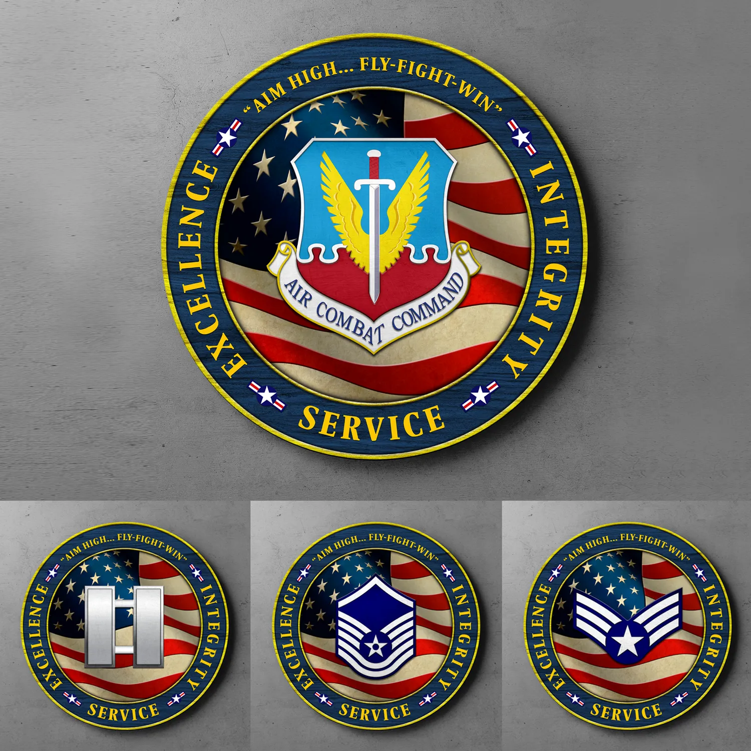 Custom Round Wood Sign, Military Mottos, Core Values With Military Ranks/Insignia