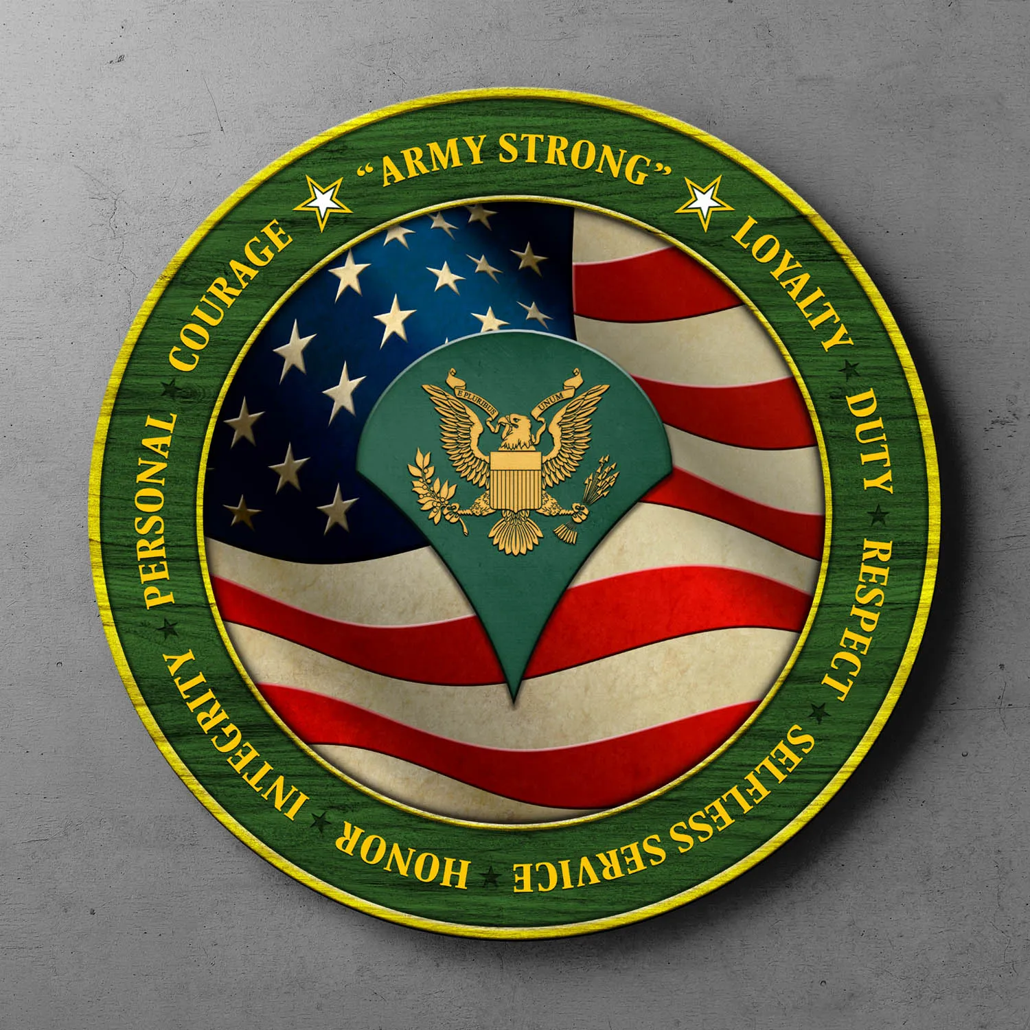 Custom Round Wood Sign, Military Mottos, Core Values With Military Ranks/Insignia