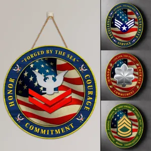 Custom Round Wood Sign, Military Mottos, Core Values With Military Ranks/Insignia