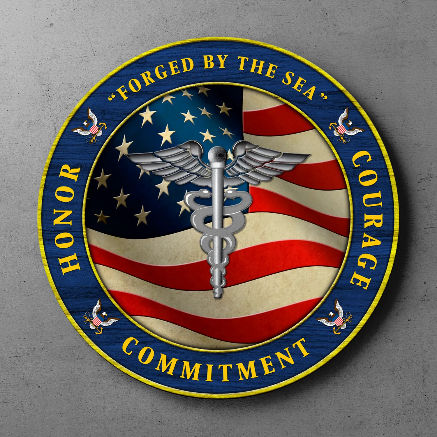 Custom Round Wood Sign, Military Mottos, Core Values With Military Ranks/Insignia