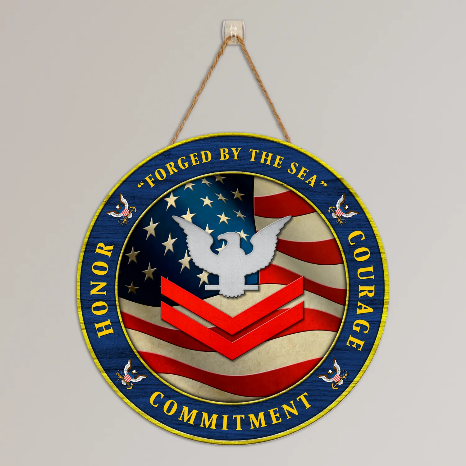 Custom Round Wood Sign, Military Mottos, Core Values With Military Ranks/Insignia