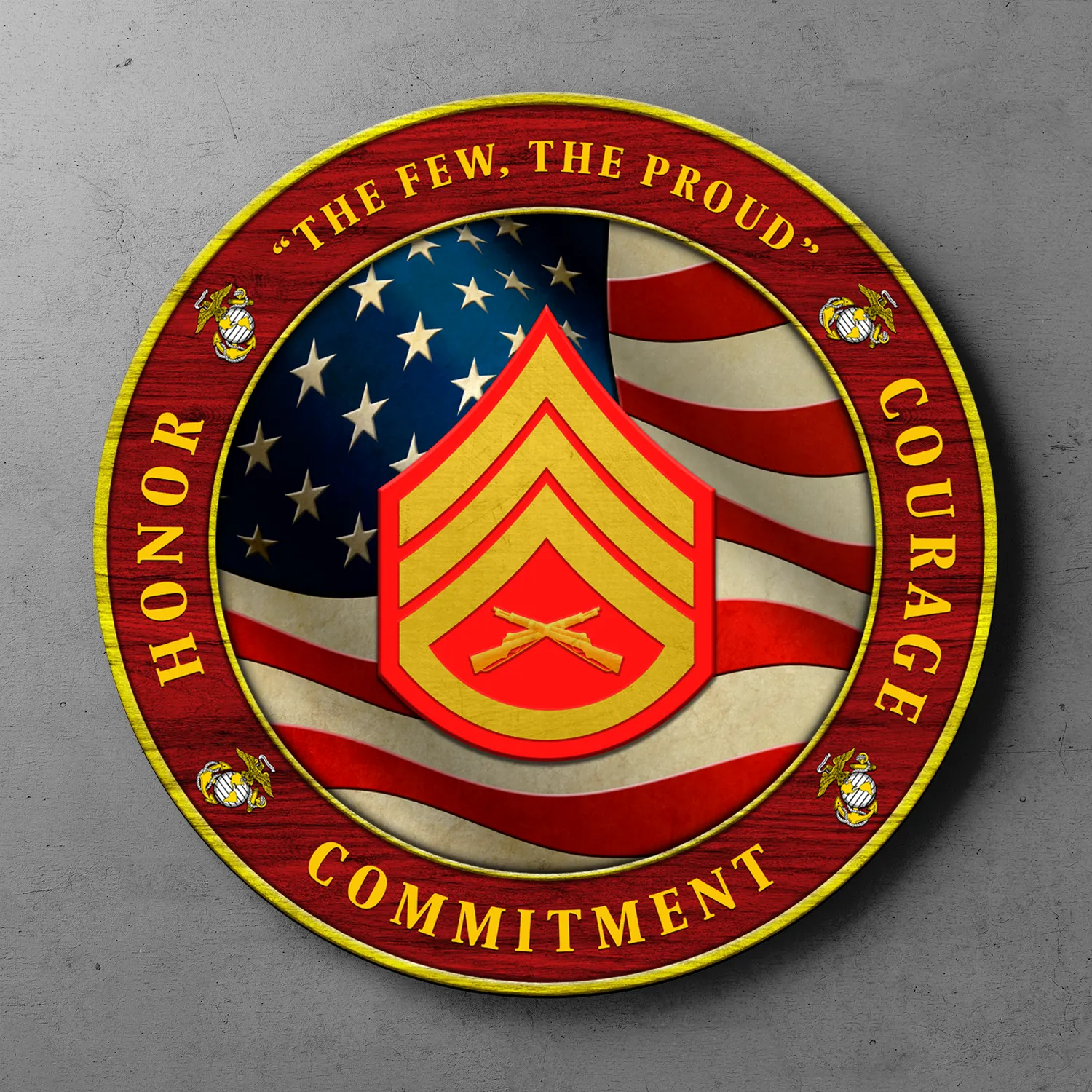 Custom Round Wood Sign, Military Mottos, Core Values With Military Ranks/Insignia