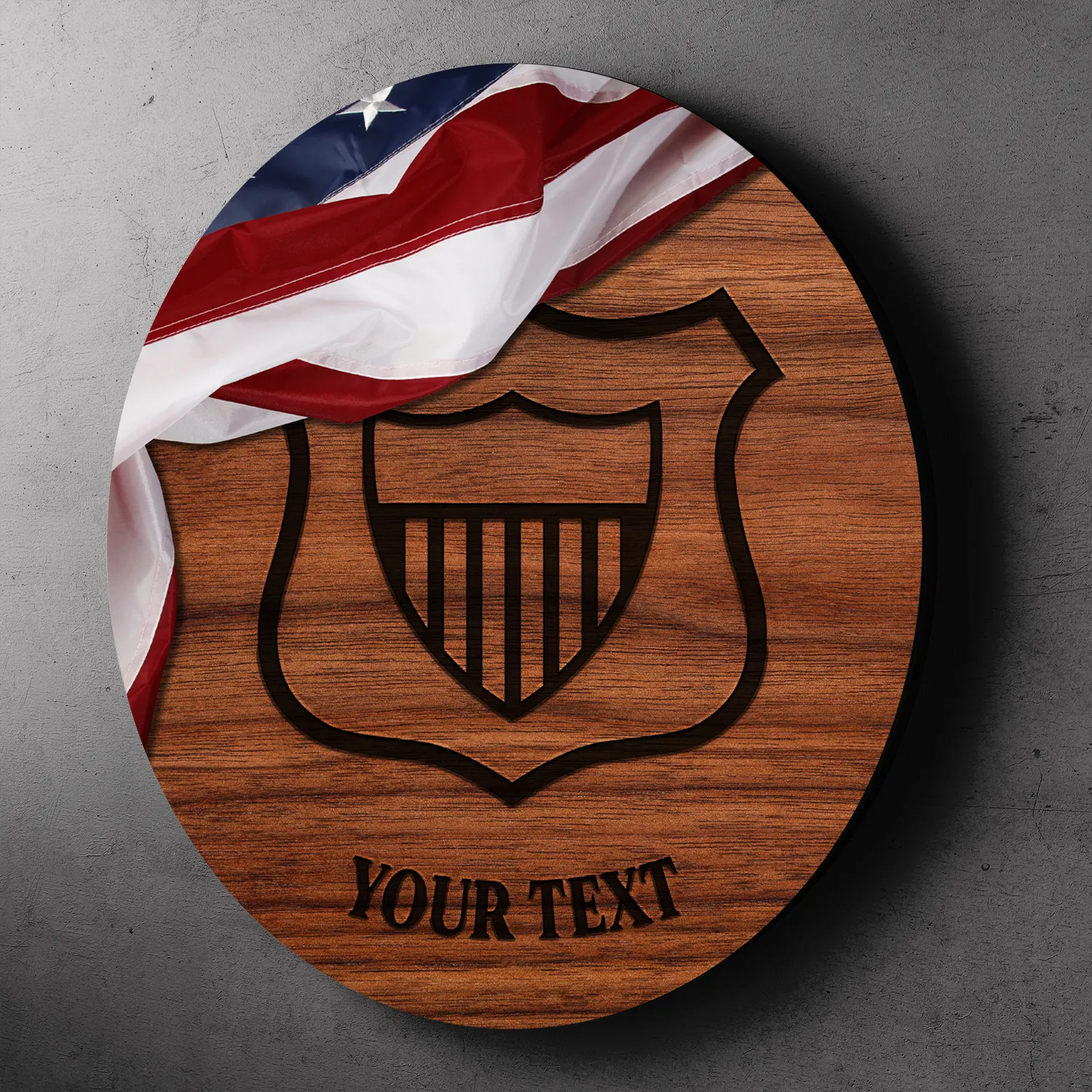 Custom Round Wood Sign, USA Flag With Military Ranks/Insignia, Personalized Text