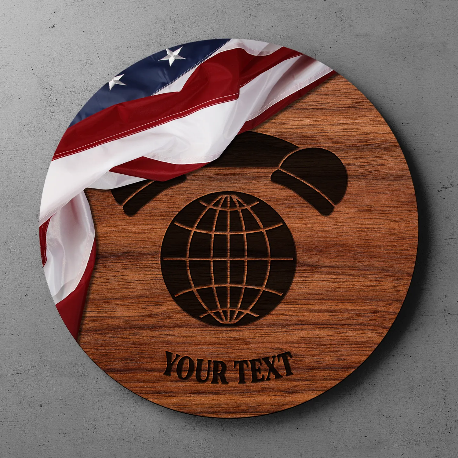 Custom Round Wood Sign, USA Flag With Military Ranks/Insignia, Personalized Text