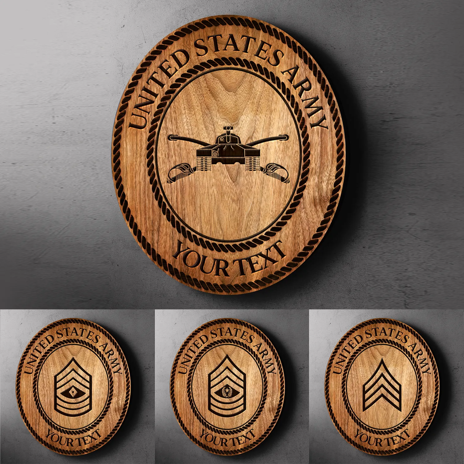 Custom Round Wood Sign, Wood Background - Personalized Text & Ranks