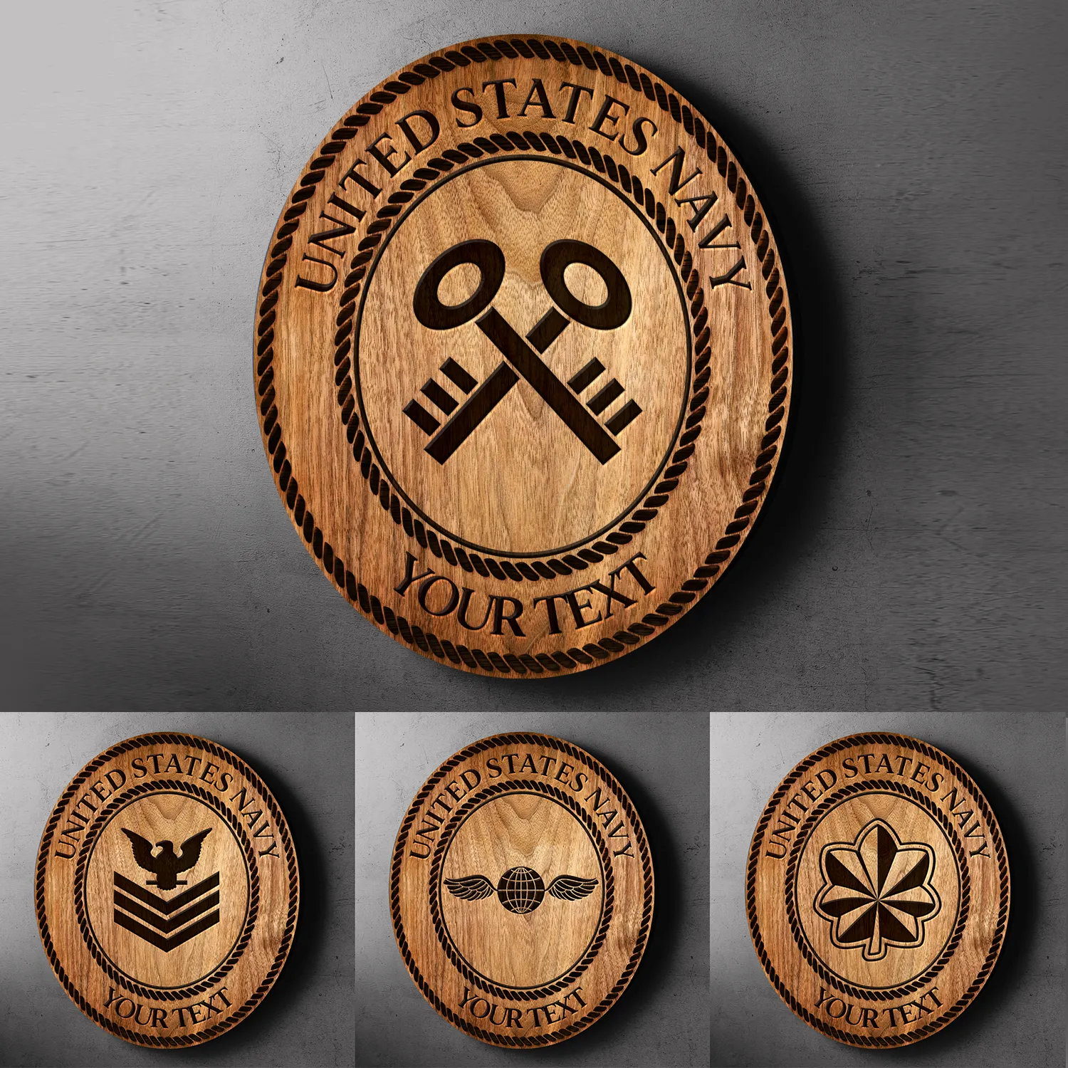 Custom Round Wood Sign, Wood Background - Personalized Text & Ranks