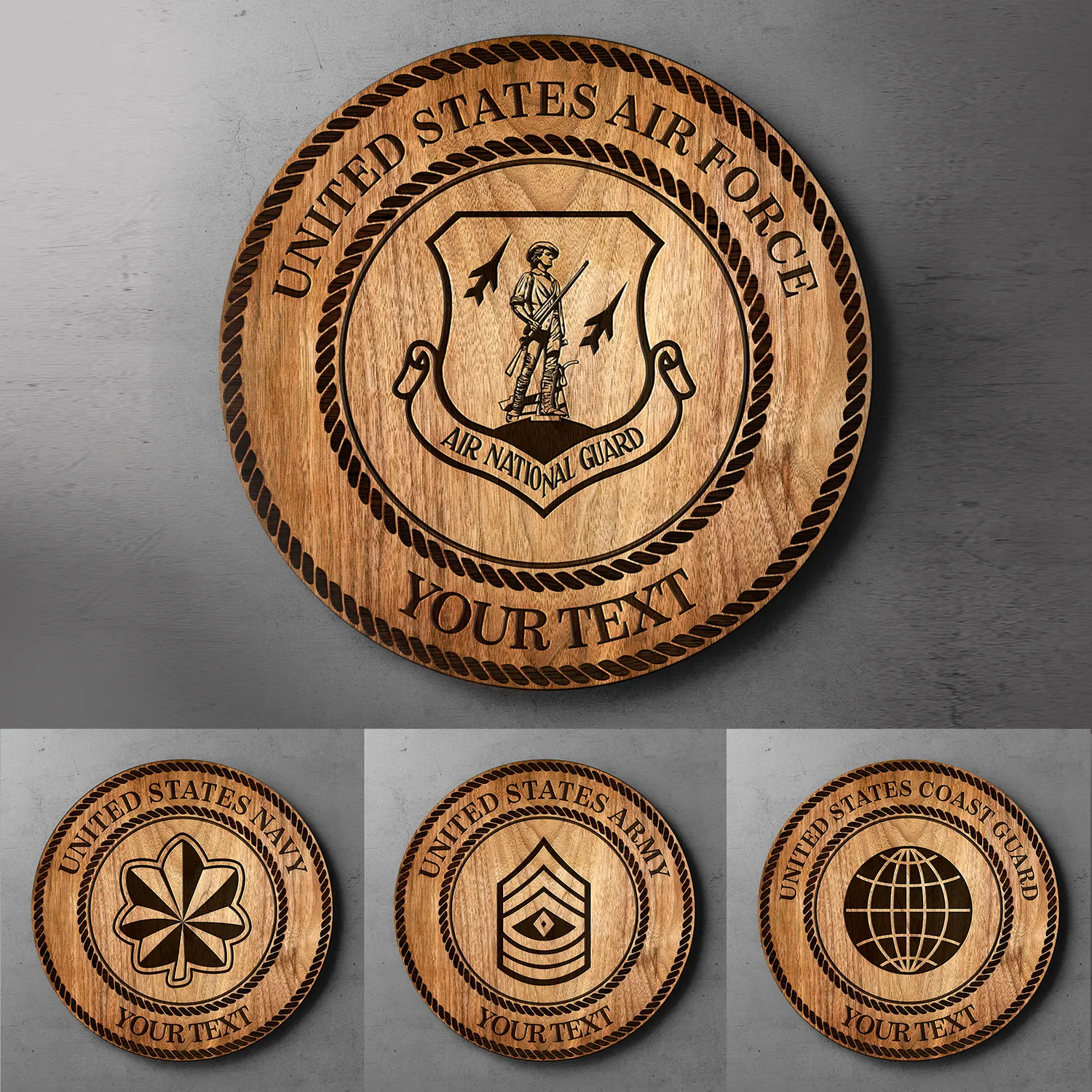 Custom Round Wood Sign, Wood Background - Personalized Text & Ranks