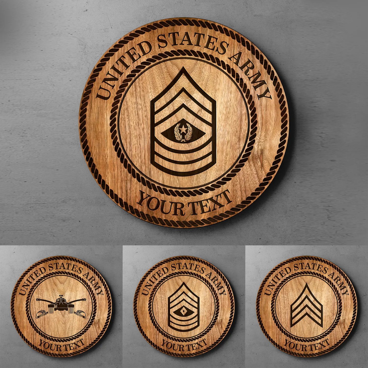 Custom Round Wood Sign, Wood Background - Personalized Text & Ranks