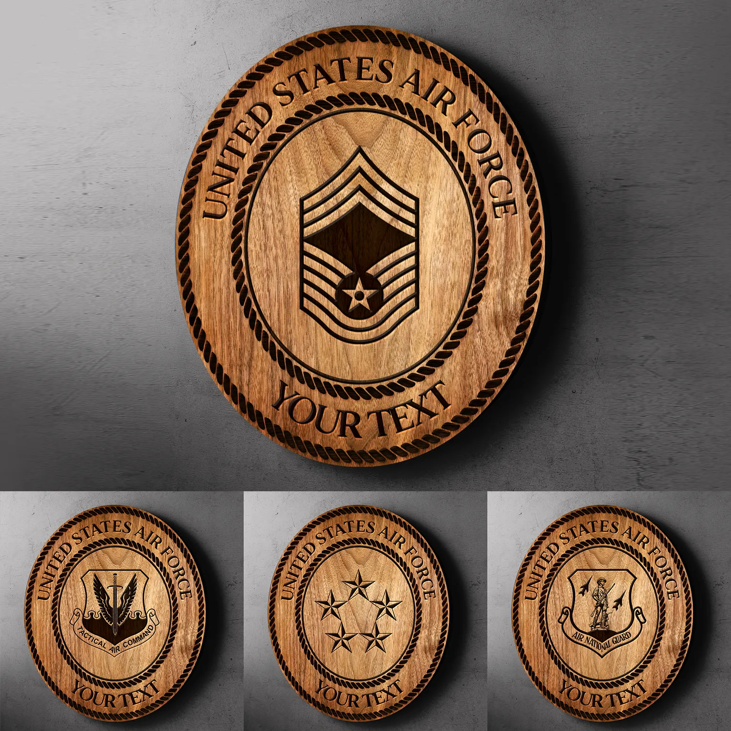 Custom Round Wood Sign, Wood Background - Personalized Text & Ranks