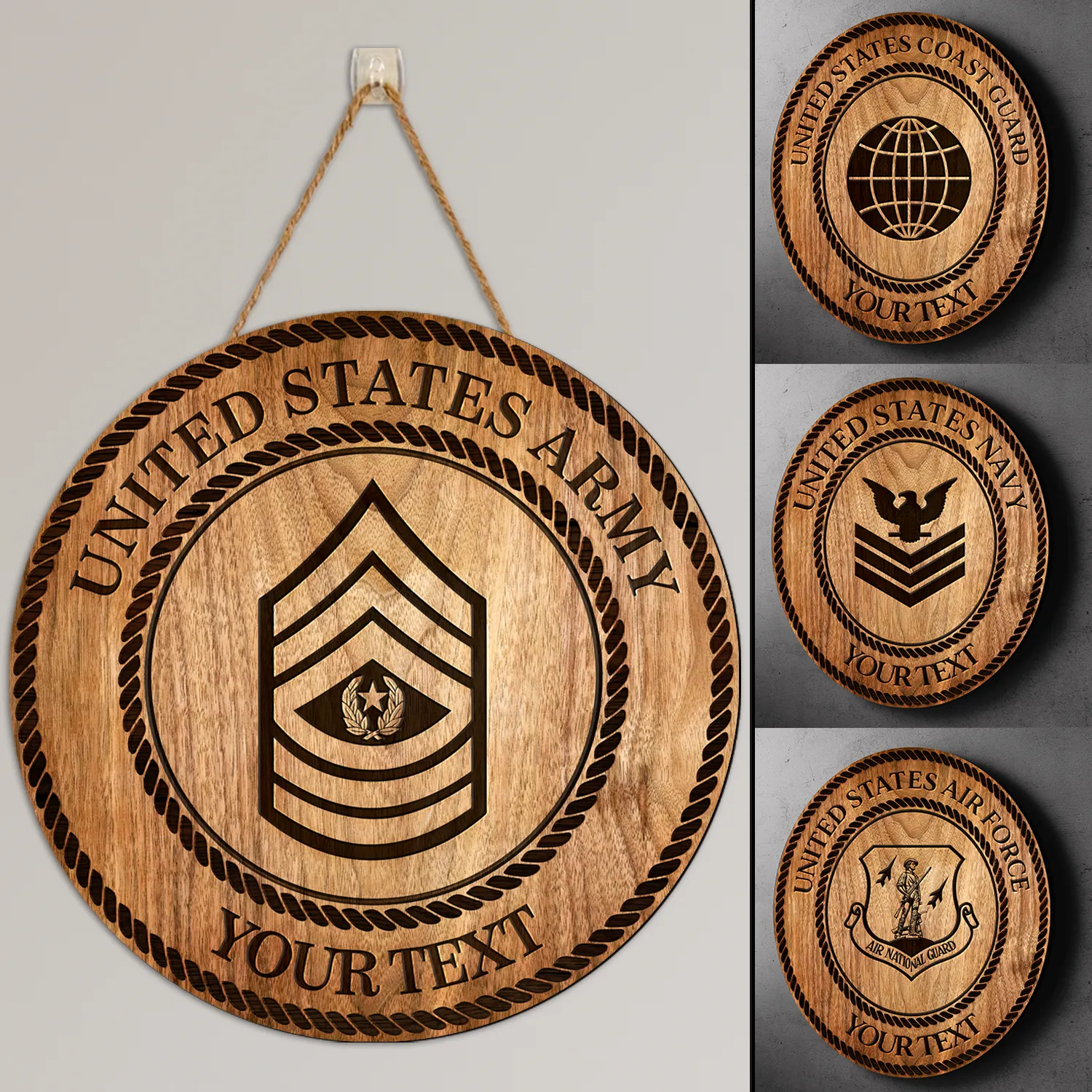 Custom Round Wood Sign, Wood Background - Personalized Text & Ranks