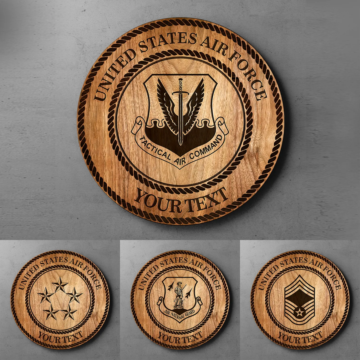 Custom Round Wood Sign, Wood Background - Personalized Text & Ranks