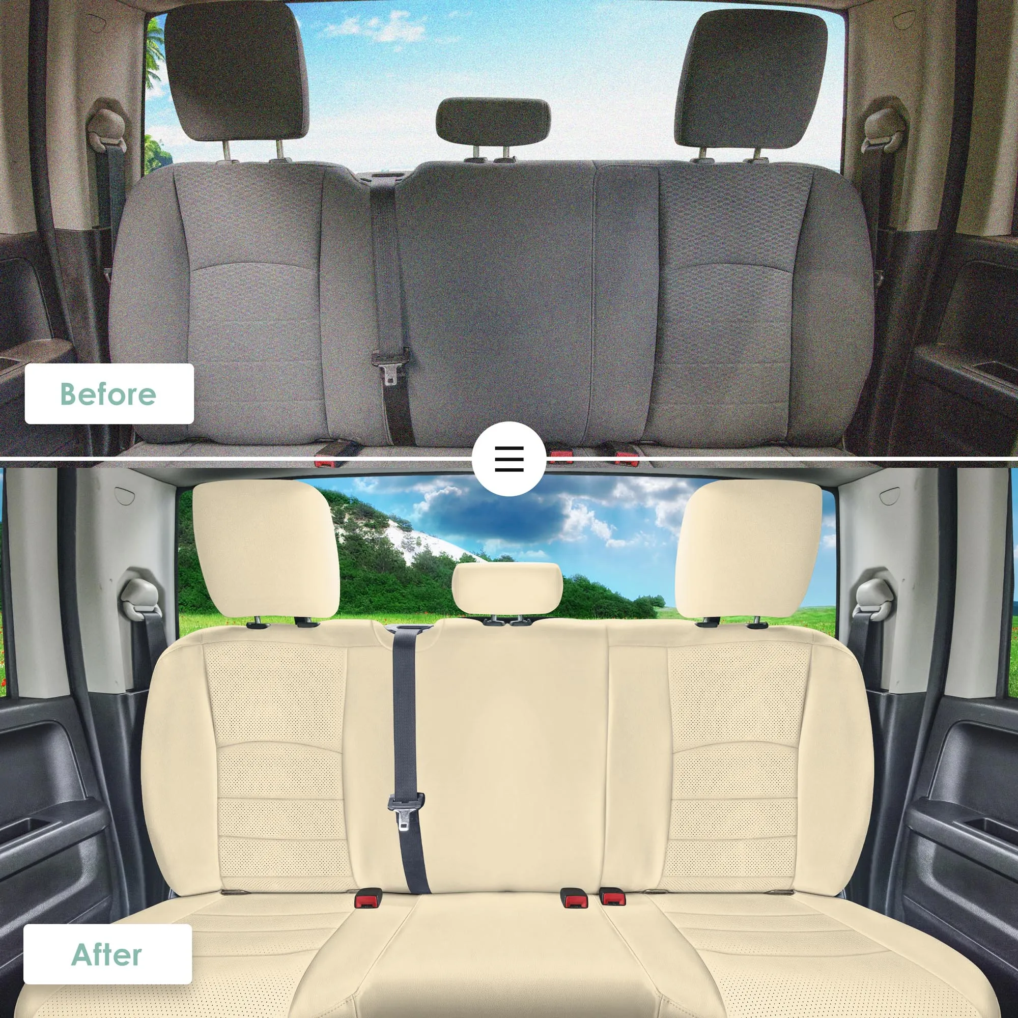 Dodge Ram 1500 2011-2018 & Ram 1500 Classic 2019-2025 Quad Cab - Rear Set Seat Covers - Beige Faux Leather
