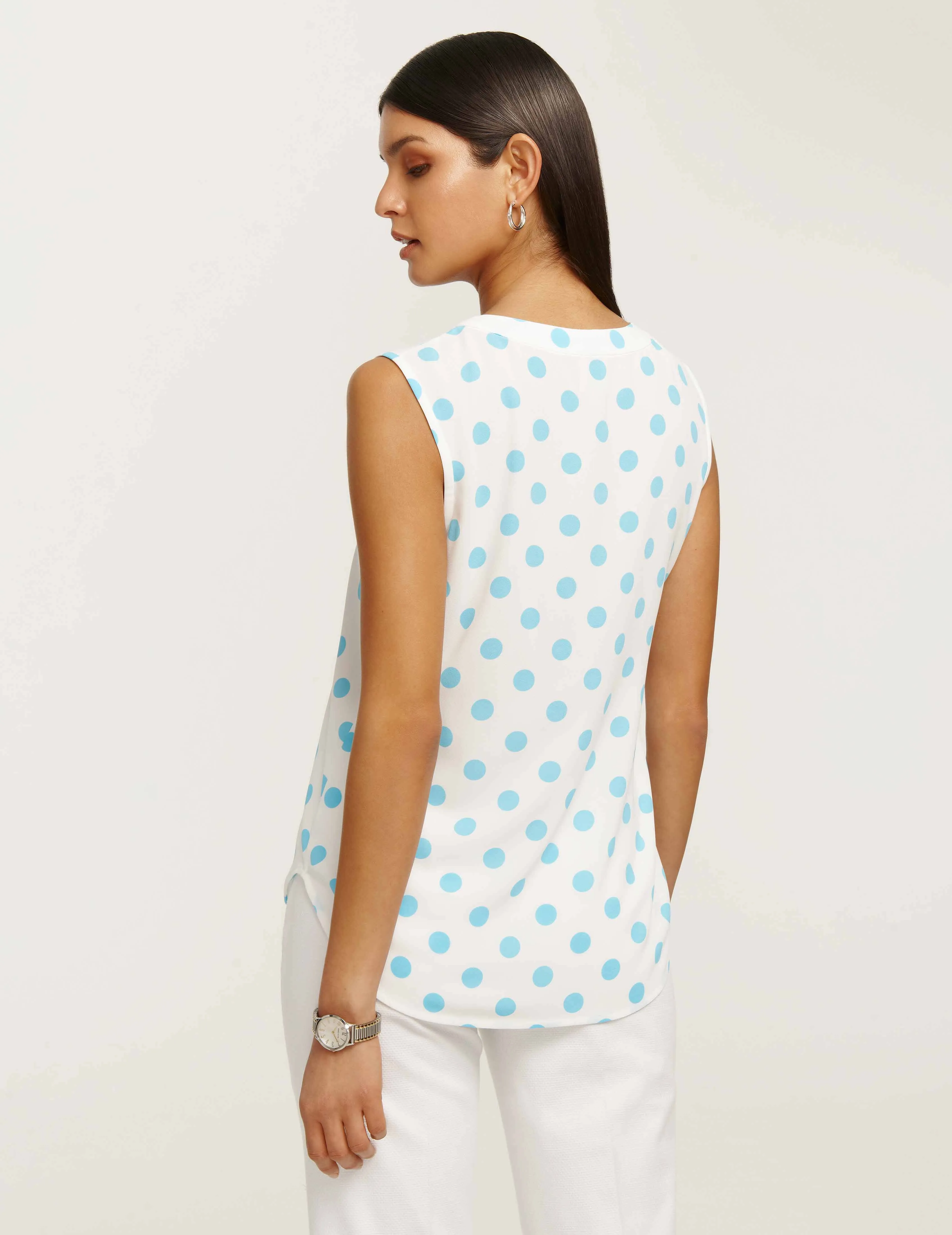 Dot Printed Sleeveless U-Neck Shell- Sale