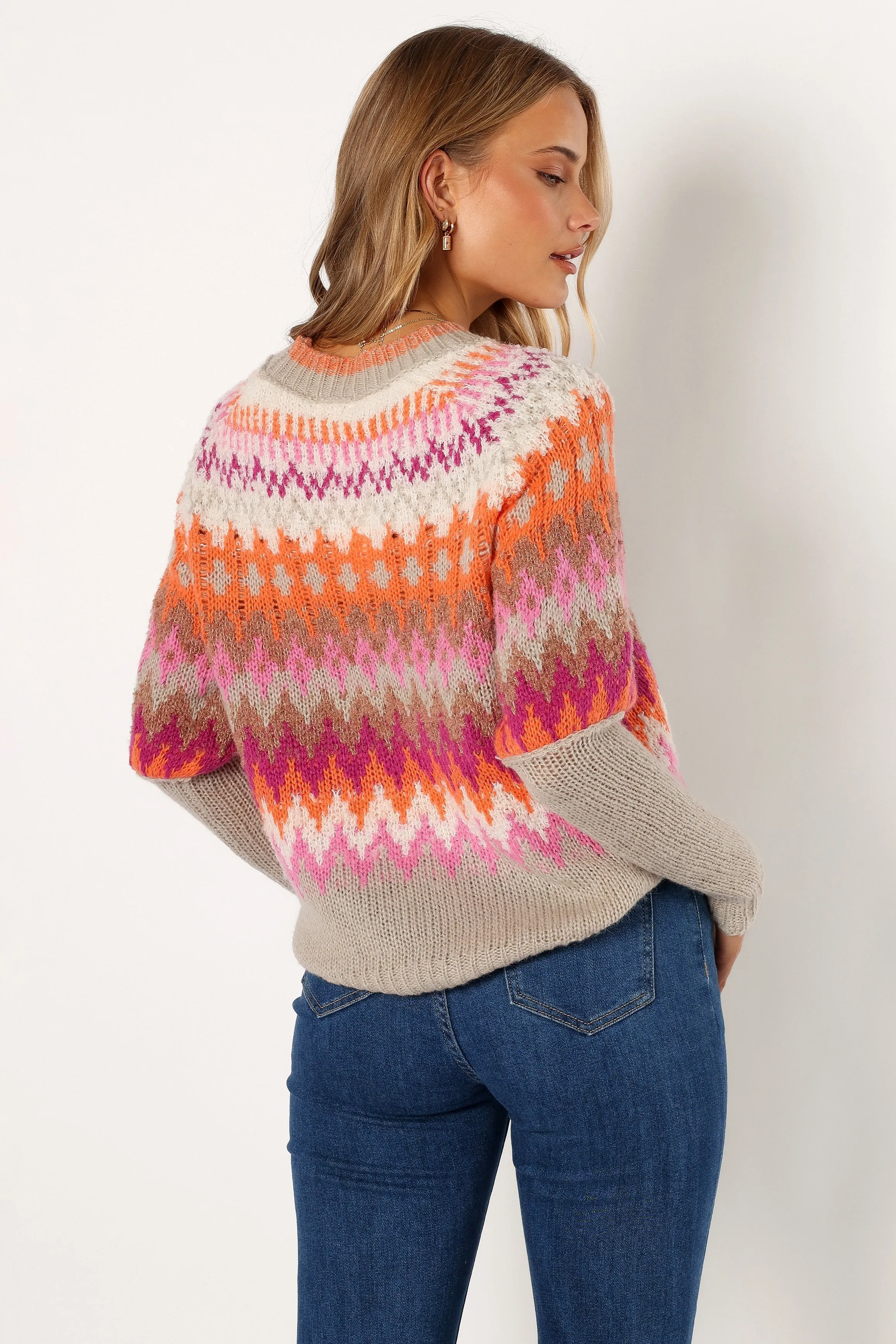Emerson Fairisle Knit Sweater - Orange/Pink