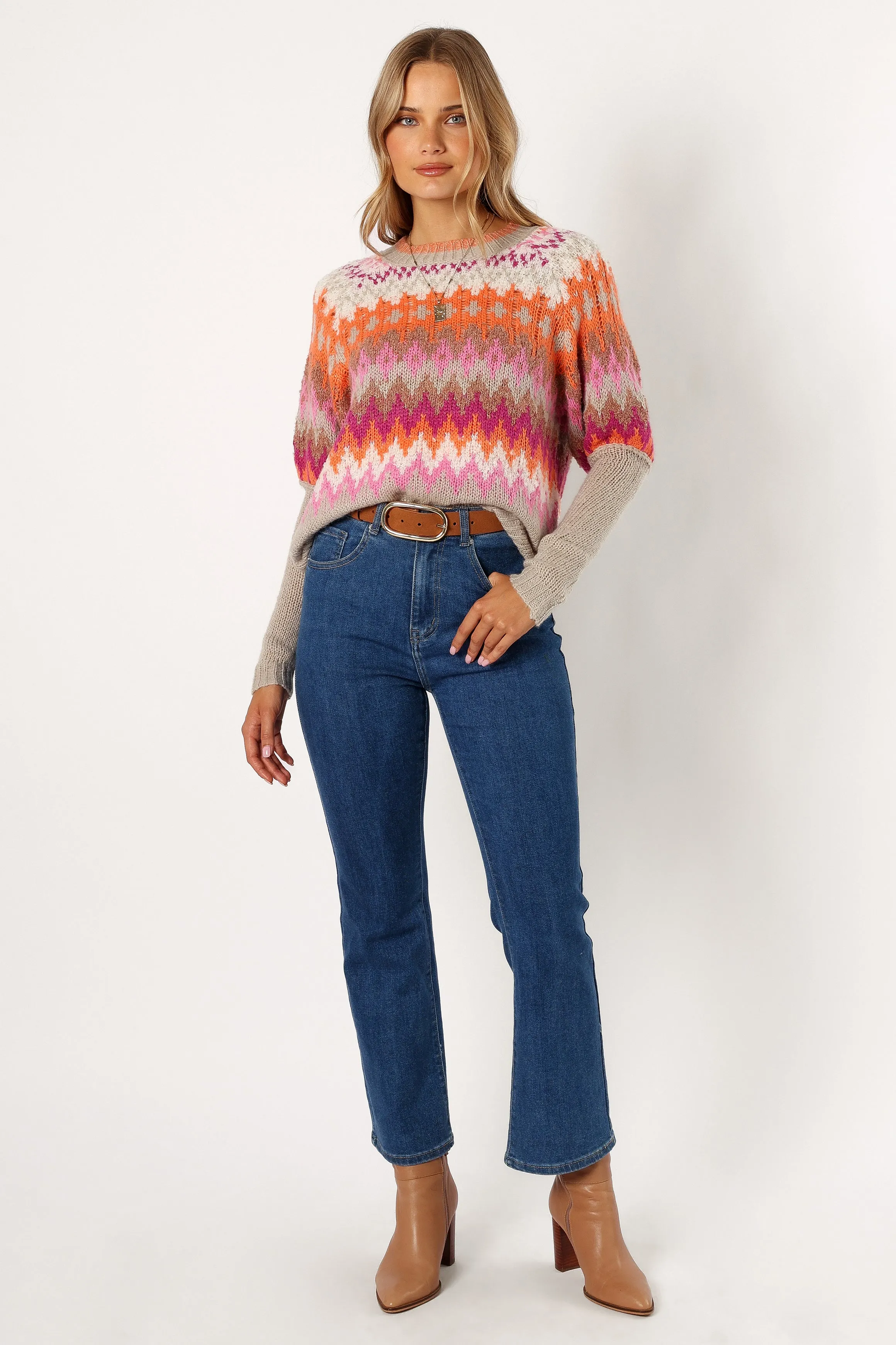 Emerson Fairisle Knit Sweater - Orange/Pink