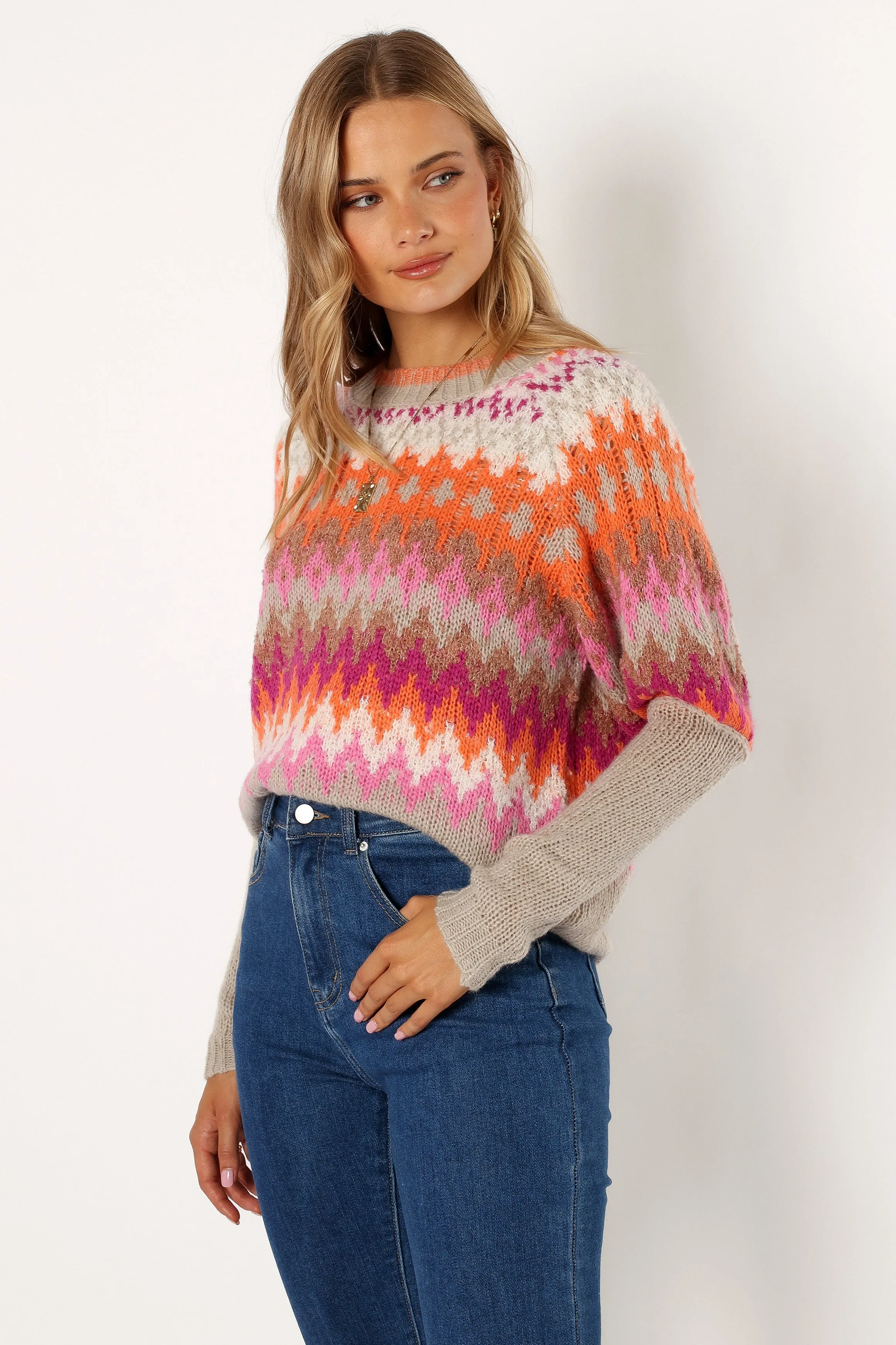 Emerson Fairisle Knit Sweater - Orange/Pink