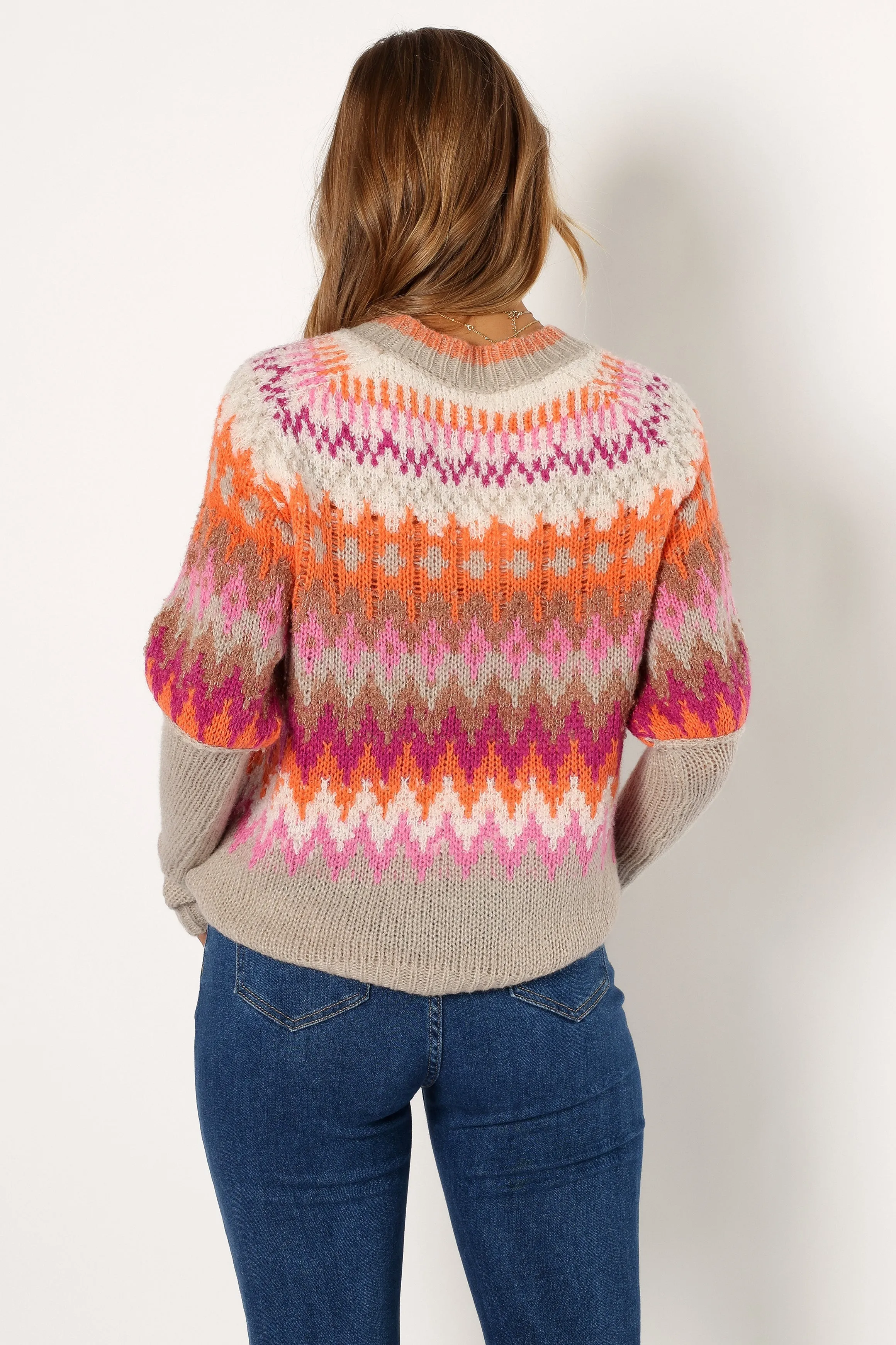 Emerson Fairisle Knit Sweater - Orange/Pink
