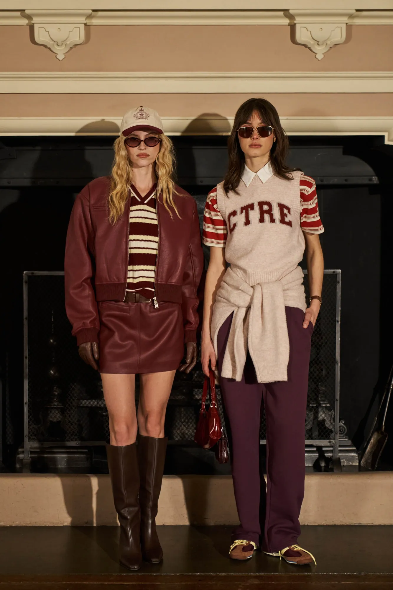 FAUX LEATHER SHOULDER PADDED BOMBER JACKET - BURGUNDY