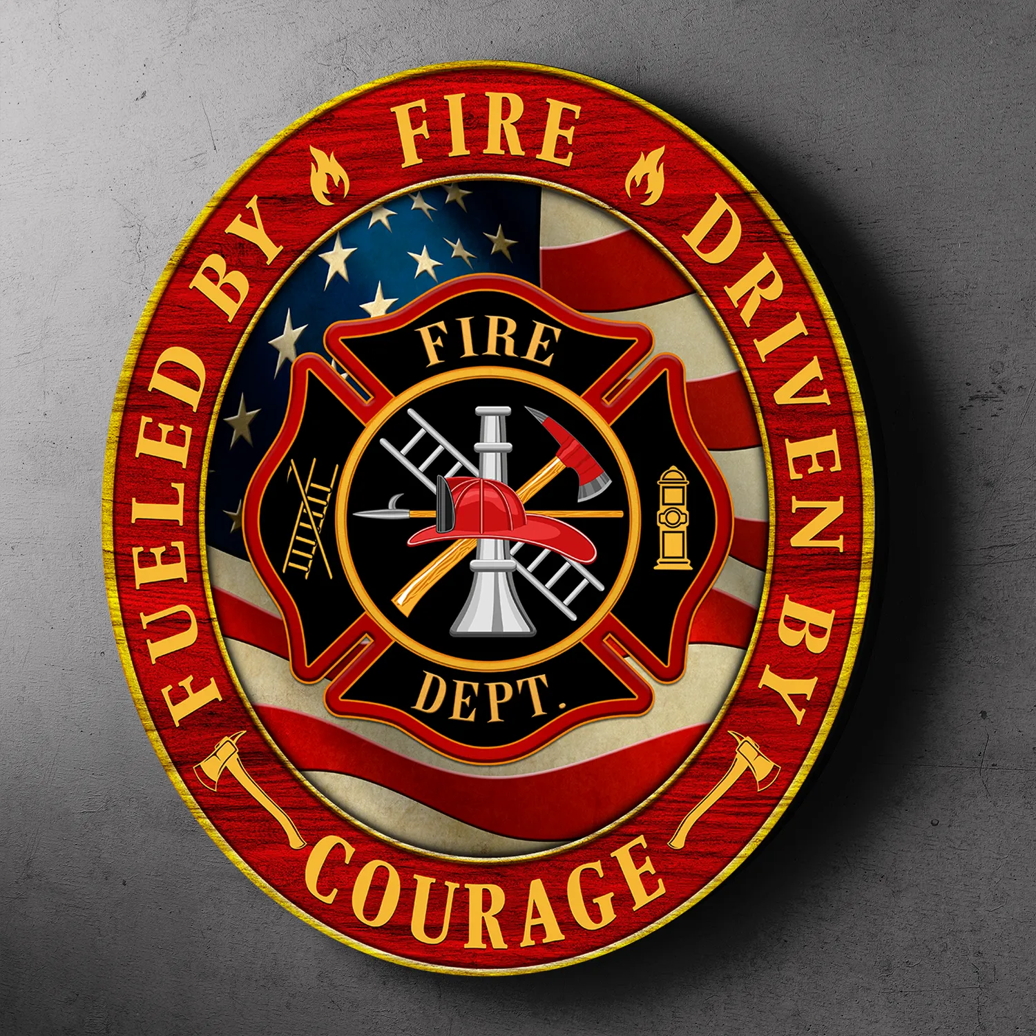 Firefighter Round Wood Sign