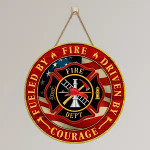 Firefighter Round Wood Sign