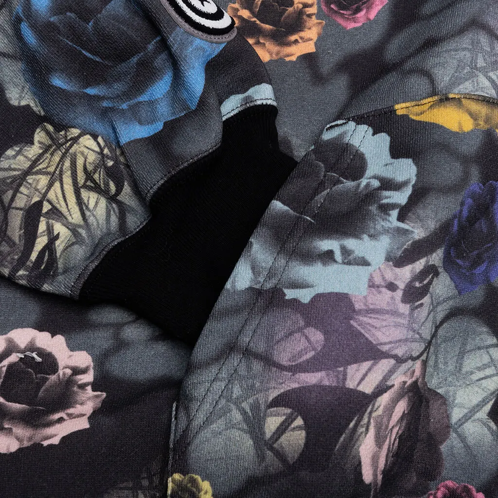Floral Camo Shark Relaxed Fit Full Zip Hoodie - Black